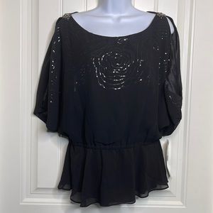 NWT! J.R. Nites Chiffon Over Sequin Blouse Size 8